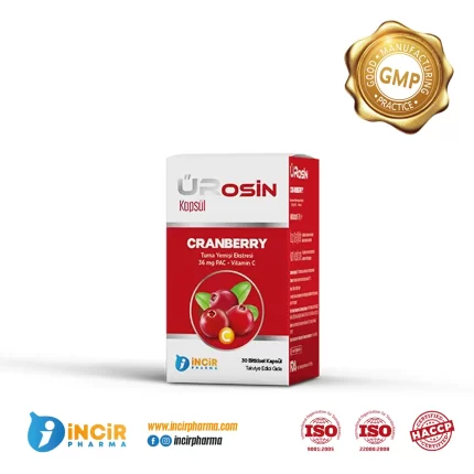 ÜROSİN Cranberry Turna Yemişi Ekstresi Vitamin C Kapsül, incir pharma, incir farma,